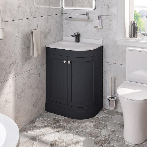 Opula Hardwick Matt Anthracite Freestanding Corner Bathroom Vanity Unit with Basin – LH 600mm