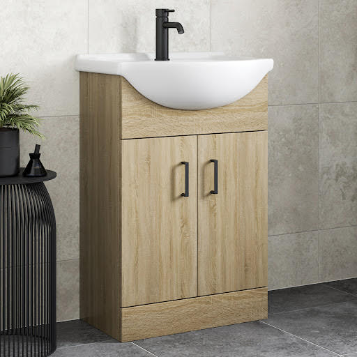 Alpine Oak Wood Freestanding Vanity Unit with Basin - 560mm
