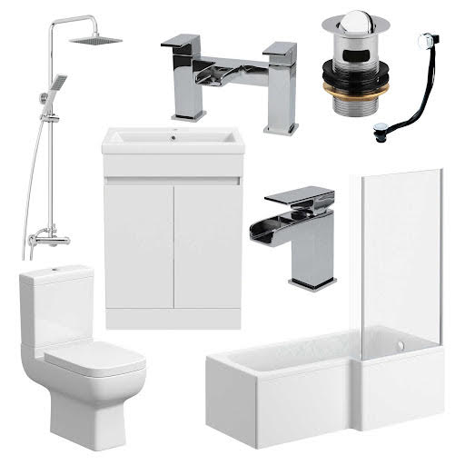 Affine Amelie Bathroom Suite with 1700mm RH Bath, Toilet, Artis Vanity, Taps, Shower, Screen & Waste