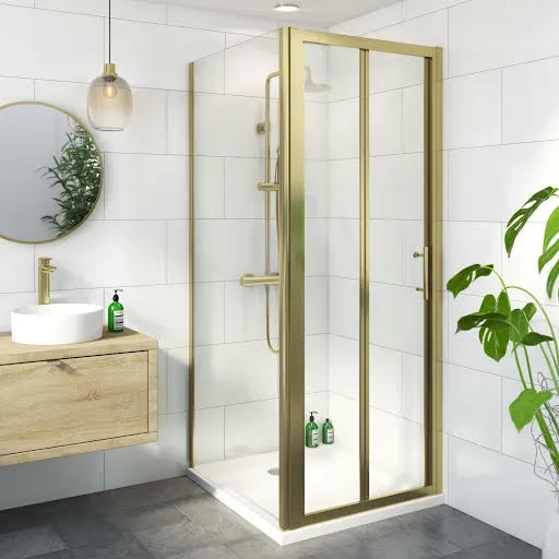 Luxura Bifold Shower Enclosure 800 x 700mm with Tray and Waste - 6mm Brushed Brass