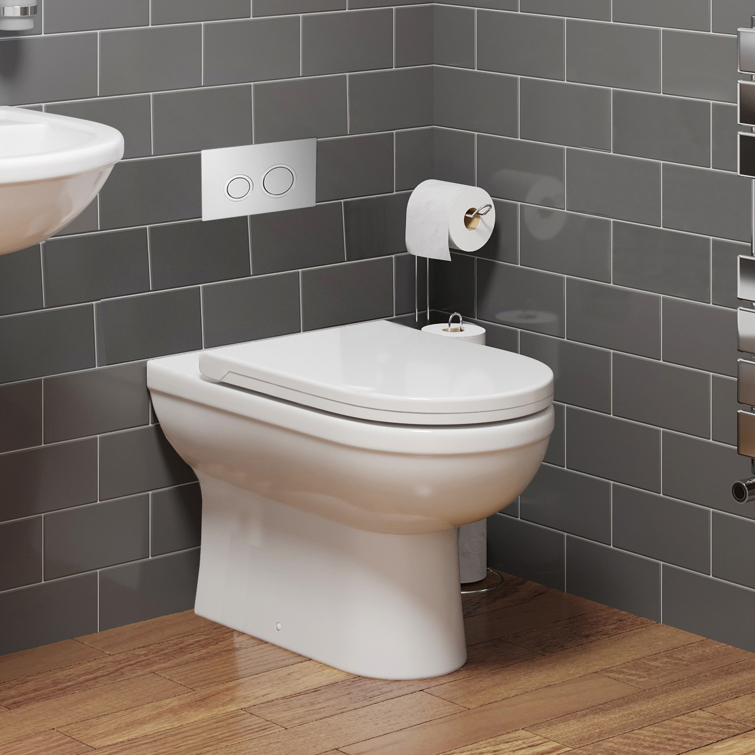 BTW Back To Wall Toilet Pan DShape Concealed Cistern Unit 500mm Soft