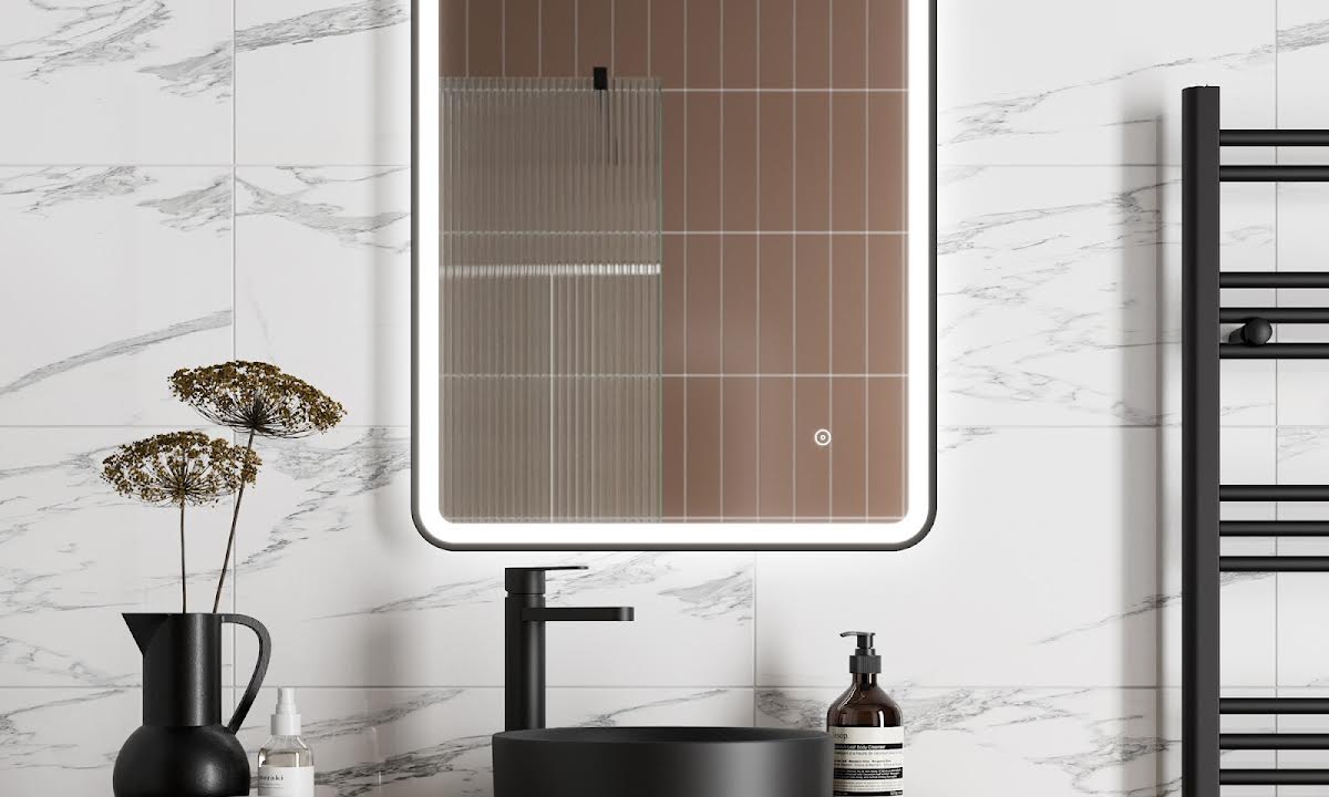 Artis Rectangular LED Mirror with Demister - 600 x 800mm Matt Black