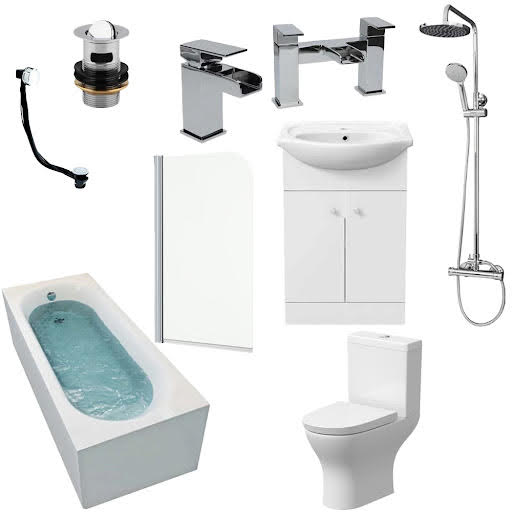 Ceramica Arles Bathroom Suite with 1700mm Bath, Toilet, Vanity Unit, Taps, Shower, Screen & Waste