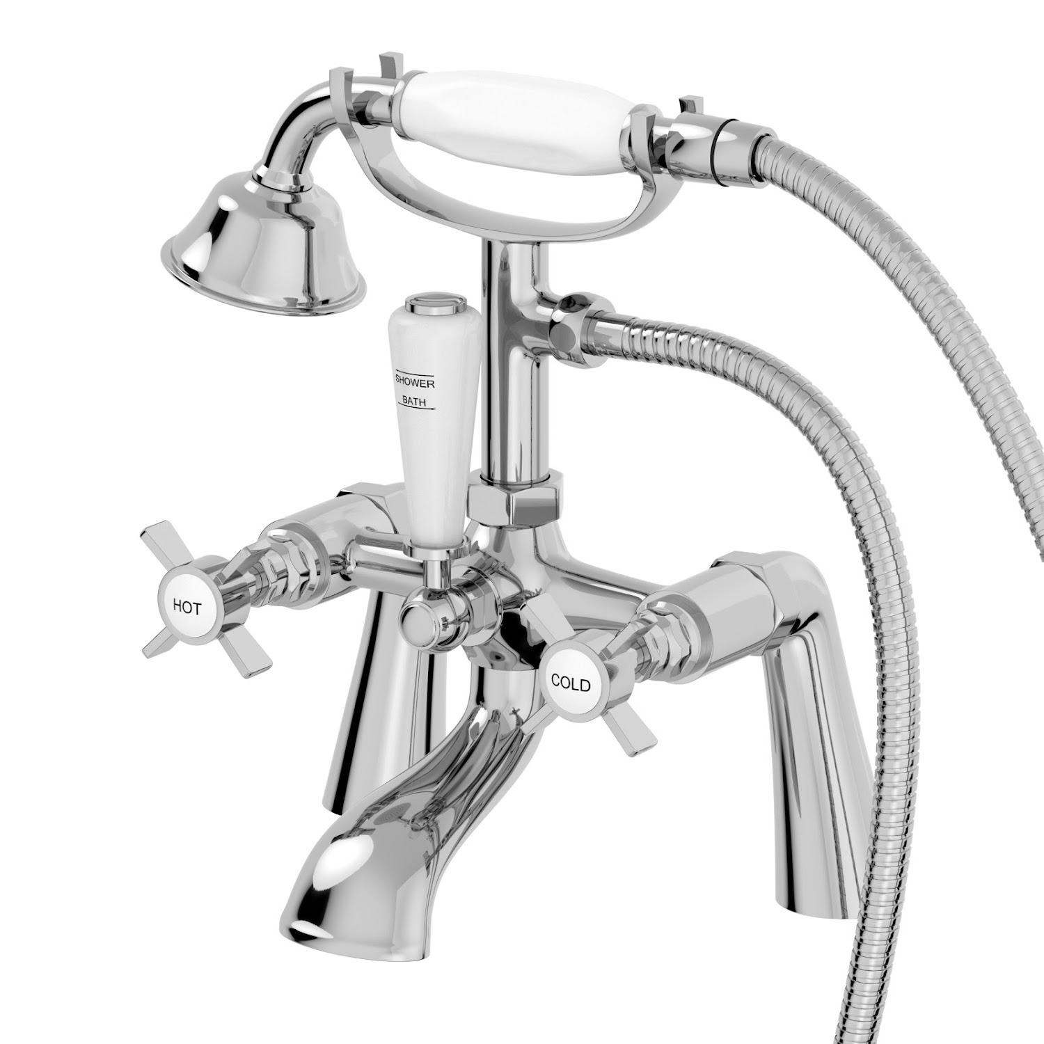 Traditional Freestanding Bath Shower Mixer Tap Crosshead Handle Chrome
