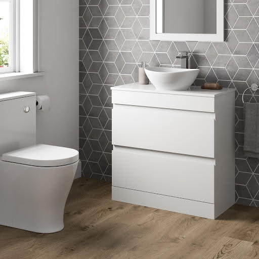 Artis Centro White Gloss Freestanding Countertop Vanity Unit with Roubaix Basin - 800mm