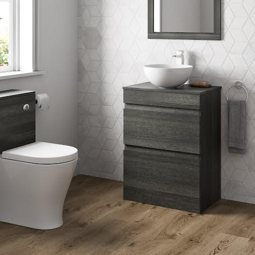 Artis Centro Grey Wood Freestanding Countertop Vanity Unit with Roubaix Basin - 600mm