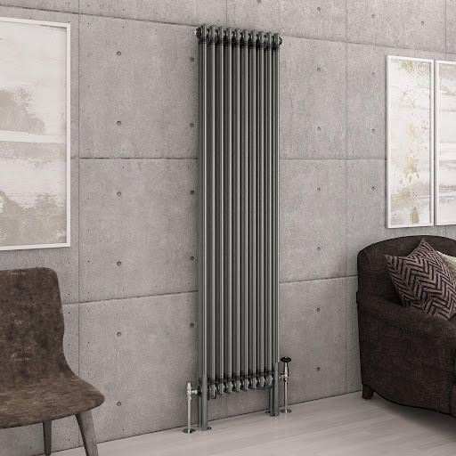 Eastlake Imperia 1800 x 470mm Traditional 2 Column Vertical Radiator - Bare Metal
