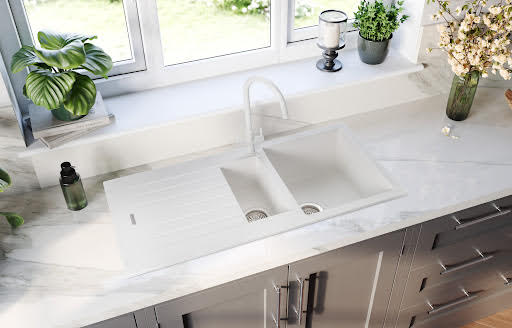 Rangemaster Andesite Crystal White Igneous Granite Inset 1.5 Kitchen Sink