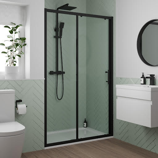 Luxura Sliding Shower Door 1000mm with 1000 x 800mm Tray - 6mm Black
