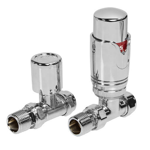 Towelrads Straight Thermostatic Radiator Valve with Lockshield - Chrome