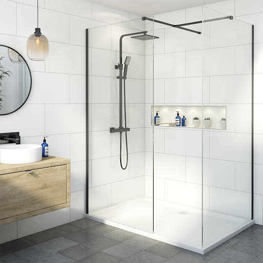 Diamond Walk In Shower Screen 800mm with 1400 x 700mm Tray - 8mm Black