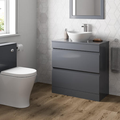 Artis Grey Gloss Free Standing Drawer Vanity Unit & Affine Roubaix Countertop Basin- 800mm Width