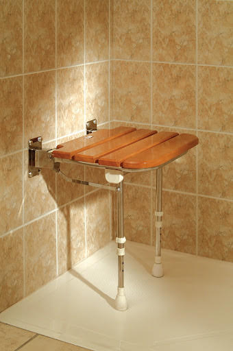 AKW Folding Wooden Slatted Shower Seat with Support Legs - 4030