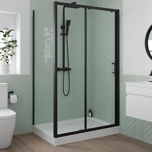 Luxura Sliding Shower Enclosure 1000 x 900mm with Raised Tray and Waste - 6mm Black