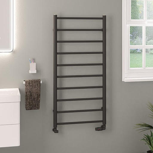 Solaro Tuscan Round Bar 1200 x 600mm Heated Towel Radiator - Matt Anthracite