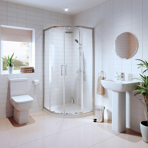 Affine Amelie Bathroom Suite with 900mm Luxura Quadrant Enclosure, Close Coupled Toilet & Basin