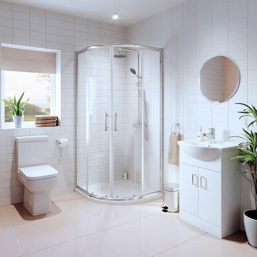 Affine Amelie Bathroom Suite with 900mm Luxura Quadrant Enclosure, Toilet & Alpine Vanity Unit 550mm