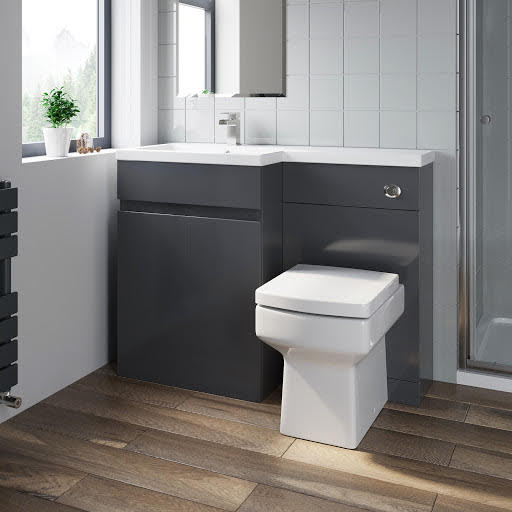 Artis Flat Pack Grey Gloss 1100mm Combination Unit - Left Hand Basin, Concealed Cistern & Royan Toilet