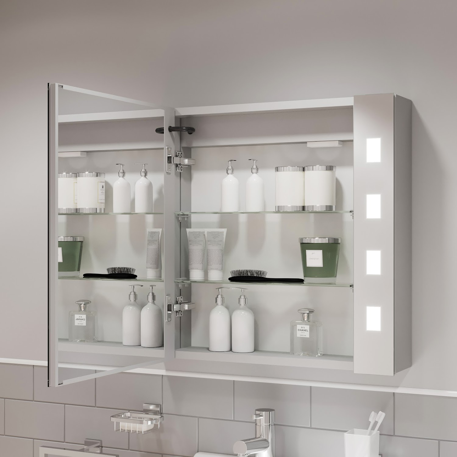 Bathroom Led Mirror Cabinet Demister Shaver Socket Aluminium Ip44 600 X 650mm 5056093669001 Ebay 