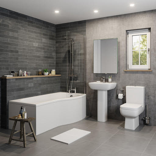 Amelie Bathroom Suite with P Shape Bath & Screen - Right Hand 1700mm