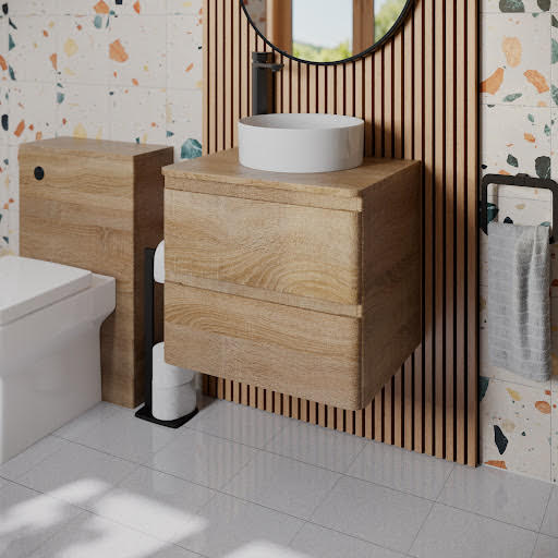 Regis Forma Wood Wall Hung Countertop Vanity Unit with Lyon White Basin - 600mm