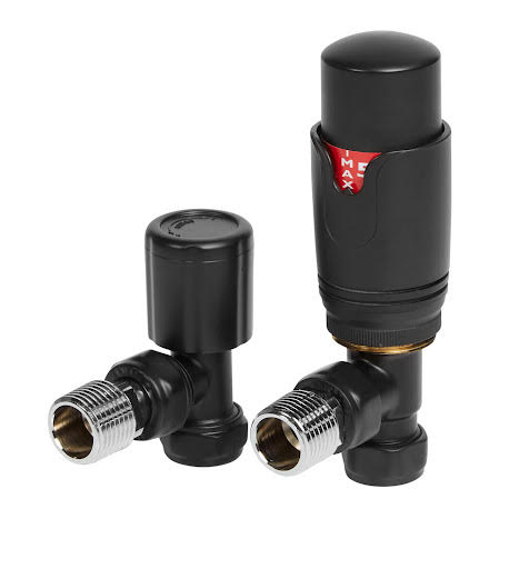 Towelrads Angled Thermostatic Radiator Valve with Lockshield - Black