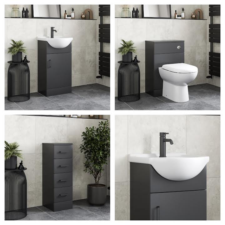 Alpine Black Toilet & Vanity Unit with Basin & Drawer Unit 1165mm
