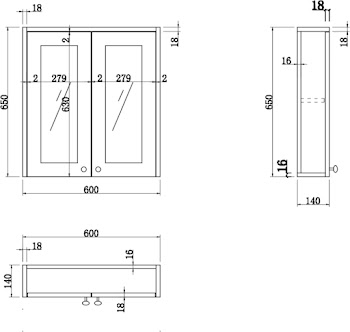 600mm Bathroom Mirror Cabinet 2 Door Wall Hung Grey Traditional