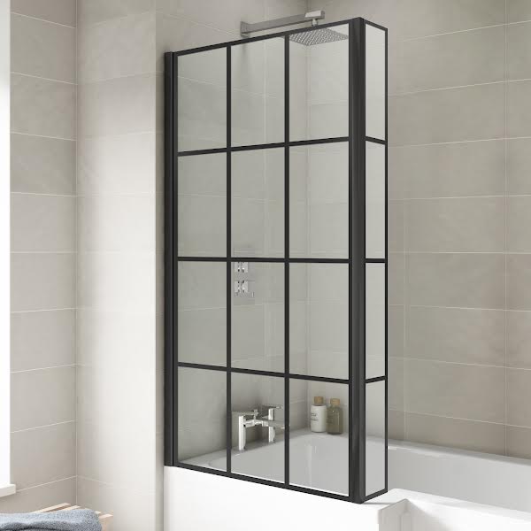 Affine Royan Black Bathroom Suite with L Shape Shower Bath 1700 & Artis ...