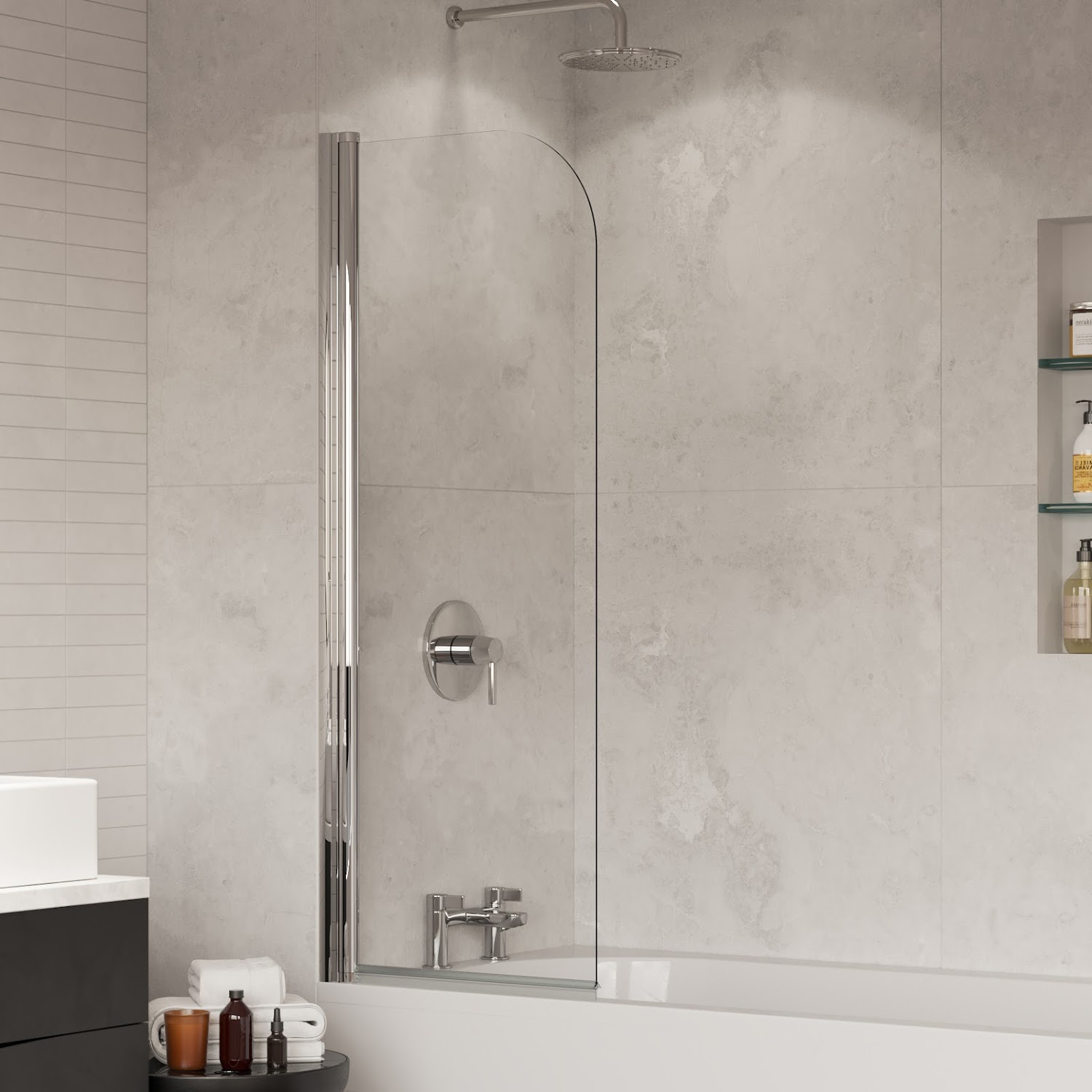 Coram Bathroom Curved Edge Over Bath Shower Screen 550mm Safety Glass
