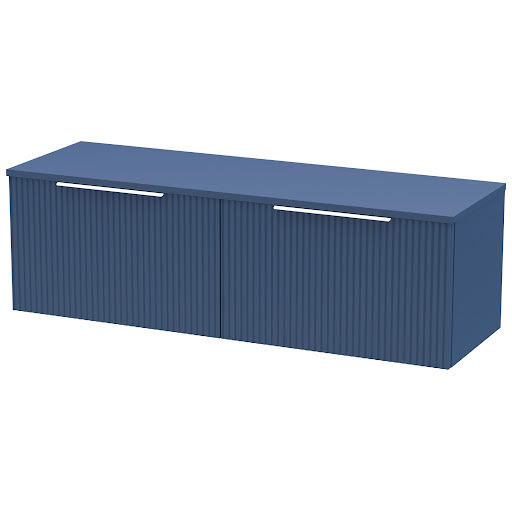 Opula Fluted Wall Hung Blue Countertop Vanity Unit - 1200mm