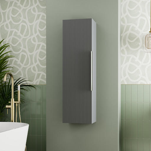 Artis Fluted Grey Tall Storage Cabinet - 1200 x 350mm