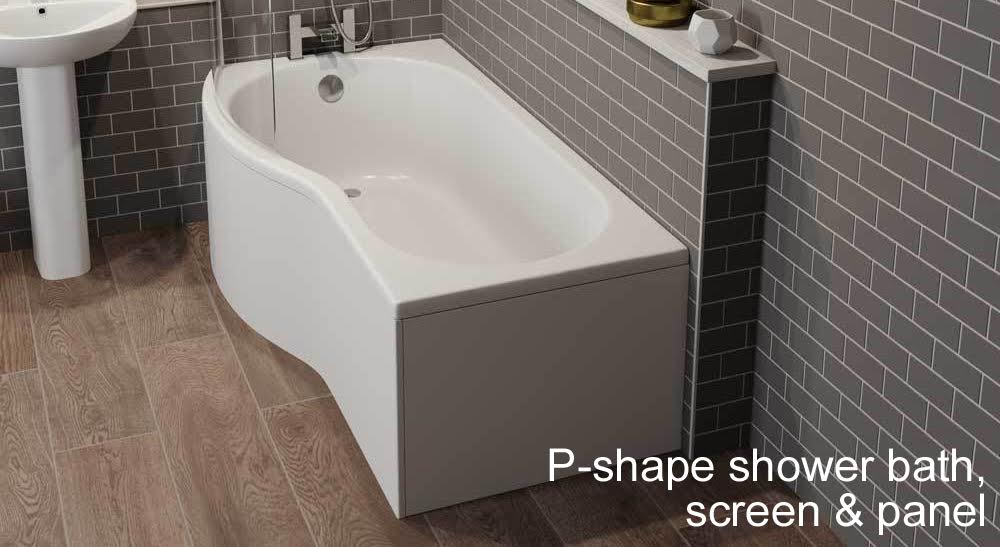 Ceramica P Shaped Bath Bundle 1600 Left - Inc. Shower Screen and Front ...