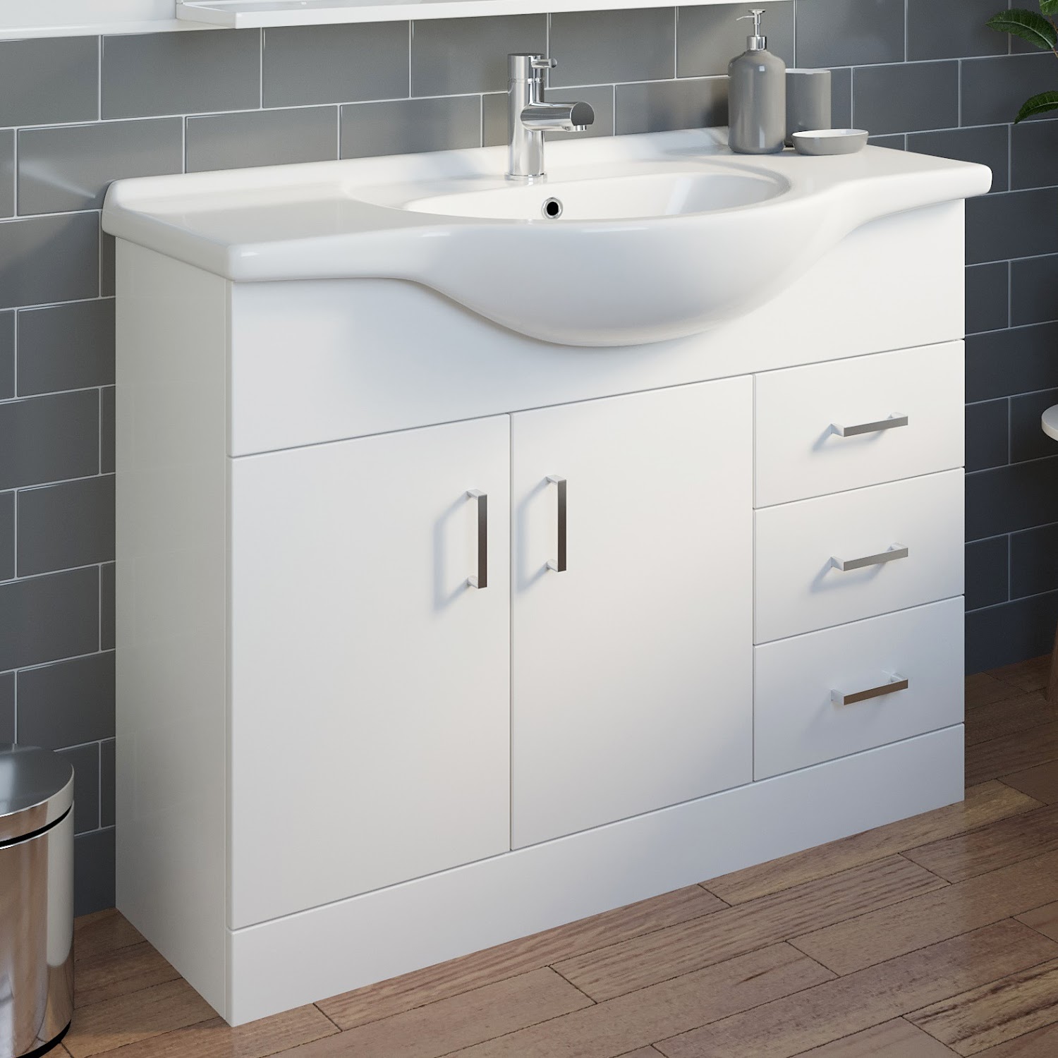 1050mm Floorstanding Bathroom Vanity Unit And Basin Single Tap Hole White