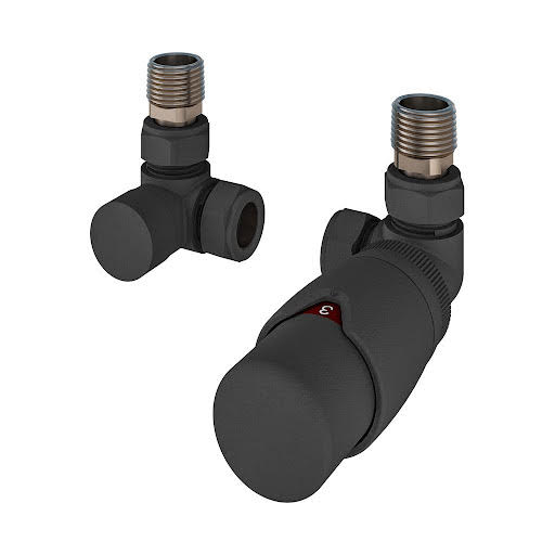 Solaro 15mm Designer Thermostatic Corner Radiator Valve & Lockshield - Matt Anthracite