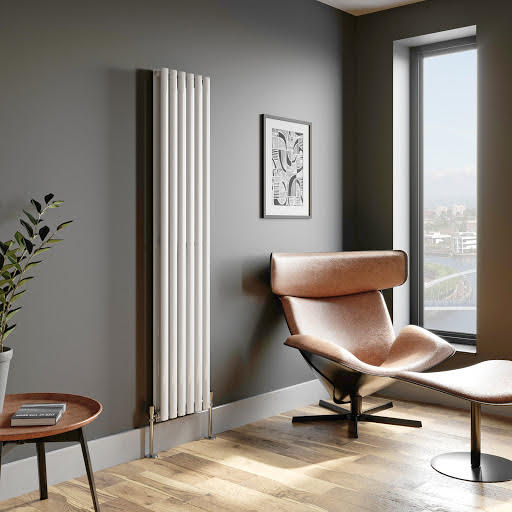 DuraTherm Vertical Oval Tube Double Panel Designer Radiator - 1800 x 360mm White