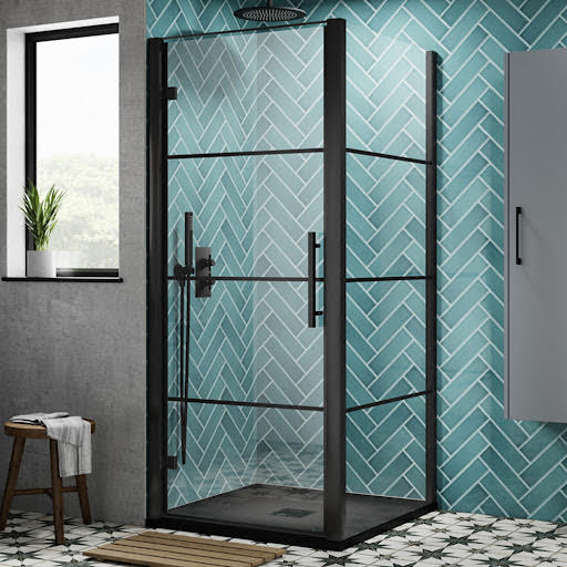 Hudson Reed Apex Grid Hinged Shower Door 900mm - 8mm Black