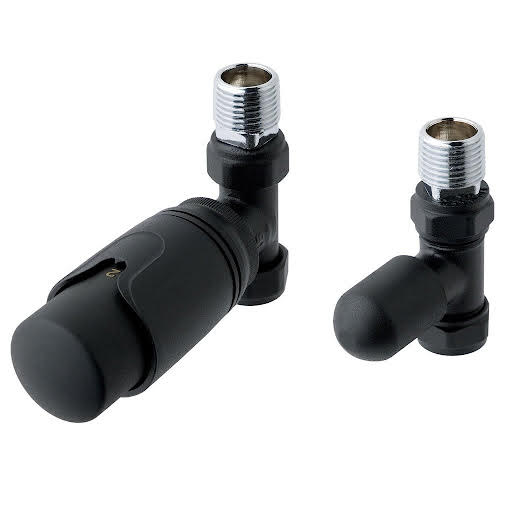 Solaro 15mm Thermostatic Straight Radiator Valve & Lockshield - Matt Black