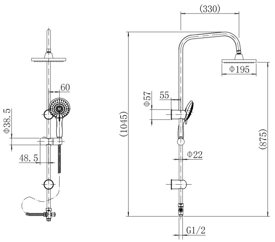 Round Shower Riser Kit Chrome Dual Shower Heads Adjustable Overhead