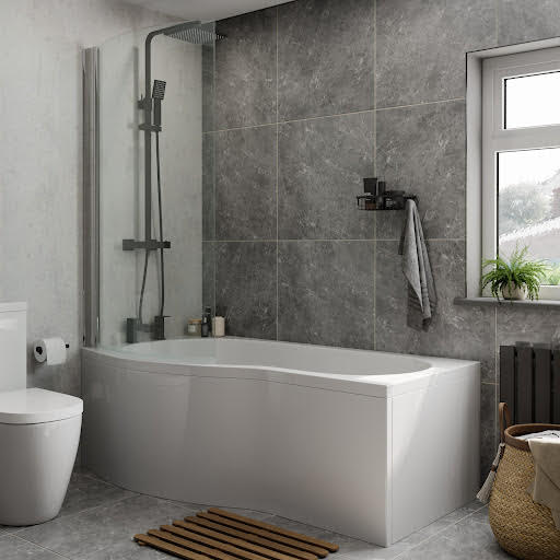 Ceramica P Shaped 1700x900mm Shower Bath, Shower Screen & Bath Panel LH