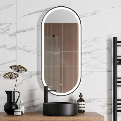 Artis Oval LED Mirror with Demister - 450 x 1000mm Matt Black