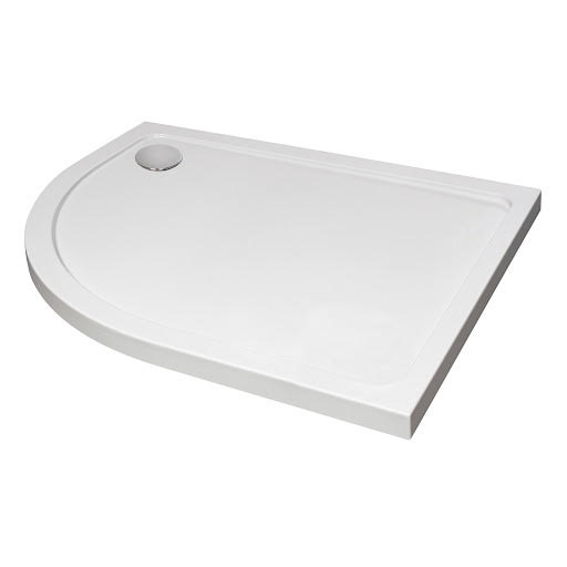 Luxura Low Profile 900 x 760mm Stone Resin Offset Quadrant Non-Slip Shower Tray with Waste - LH Entry