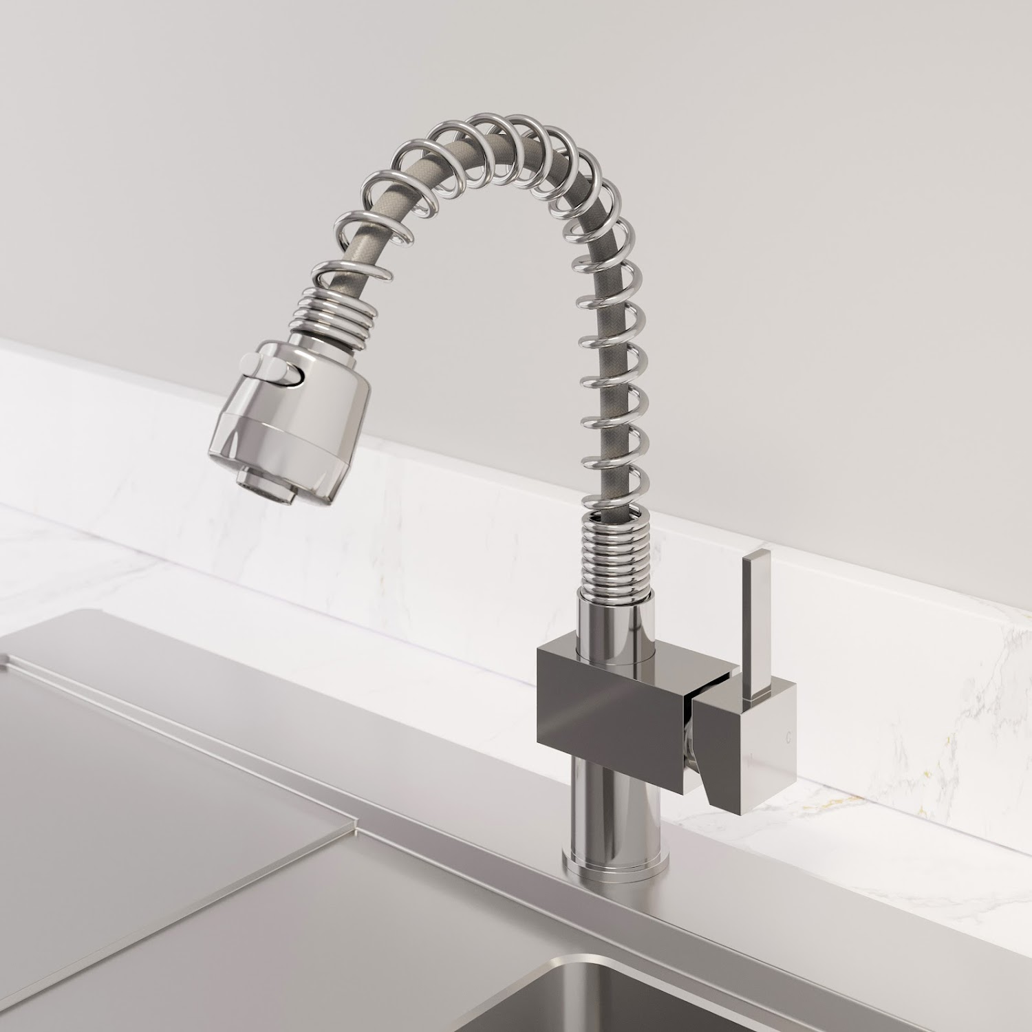 Modern Mono Kitchen Mixer Tap Pull Out Spray Square Lever Swivel Spout Chrome EBay