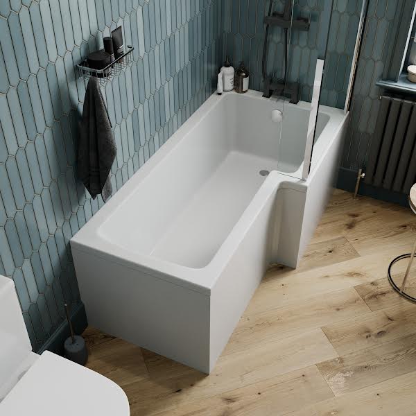 Ceramica L Shaped Shower Bath Bundle 1700mm Right Hand