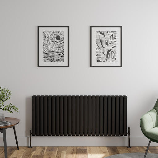 DuraTherm Horizontal Oval Tube Double Panel Designer Radiator - 600 x 1440mm Black