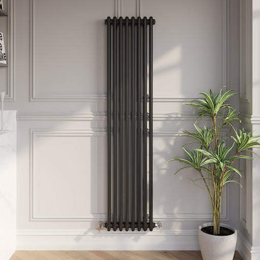 Park Lane Traditional Vertical Colosseum Double Bar Column Radiator Black - 1600 x 380mm
