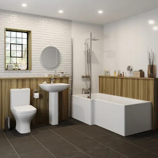 Marseille Bathroom Suite with L Shape Shower Bath & Screen - Left Hand 1600mm