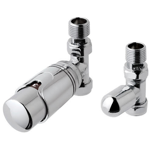 Solaro 15mm Thermostatic Straight Radiator Valve & Lockshield - Chrome