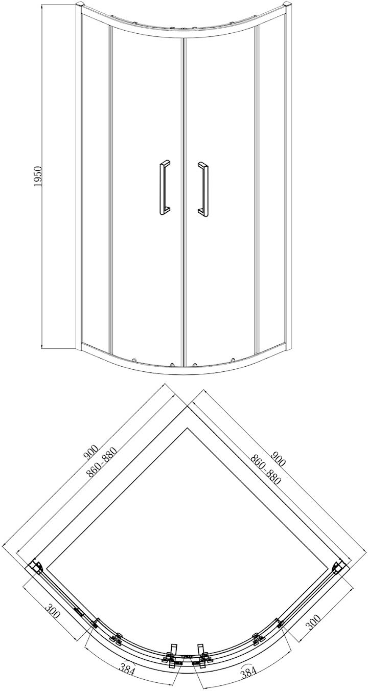 Diamond Framed Quadrant Shower Enclosure 900mm - 8mm Glass