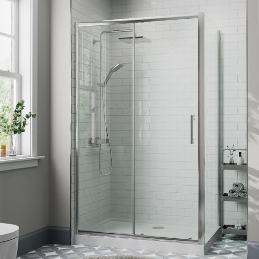 Diamond Frameless Sliding Shower Enclosure 1000 x 900mm with Raised Tray and Waste - 8mm